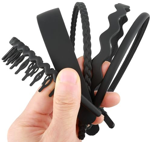 Sibba 5 Stück Schwarz Haarreifen Damen Kunststoff Stirnbänder mit Anti-Rutsch Zähnen Rutschfestes Haarbänder Haarkamm Multi-Style Stirnband Zubehör Hoop-Clips Haarschmuck Kopfbedeckung den Täglichen