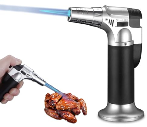 Küchenbrenner, Flambierbrenner, Bunsenbrenner, Sturmfeuerzeug Nachfüllbarer Crème Brulée Brenner mit Sicherheitsschloss für die Küche Crème Brulée Desserts Camping DIY Löten (Butan nicht Inbegriffen)