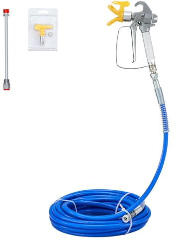 VEVOR Kit Tubo Flessibile per Verniciatura a Spruzzo Airless, Tubo Fibra Alta Pressione 15,24 m 248 Bar con Asta Prolunga 20,3 cm, Ugello e Protezione, Giunto Girevole 6,3 mm, per Case Edifici Ponti