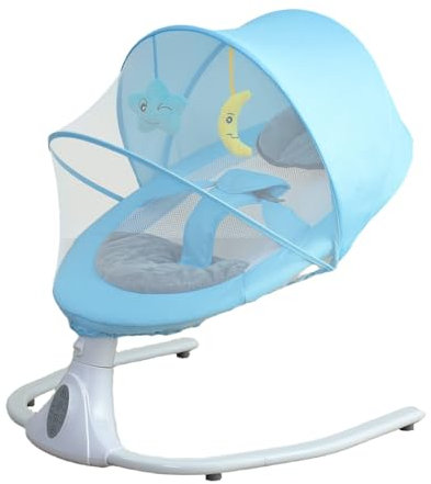 Electric Baby Swing Chair with Remote Control, Baby Bouncer Chair with 4 Speeds & 4 Timer & Bluetooth Music Player, Removable Seat Cushion for All Seasons (Blue)