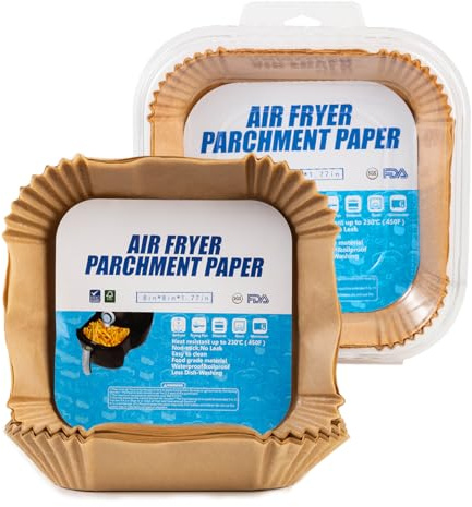 LiangYuanZen 20 x 20 cm, 100 stycken bakpapper för varmluftsfritös, BPA-fritt, Airfryer bakpapper, non-stick vattentät oljesäker, engångsskålar luftfritös, för varmluftsfritös
