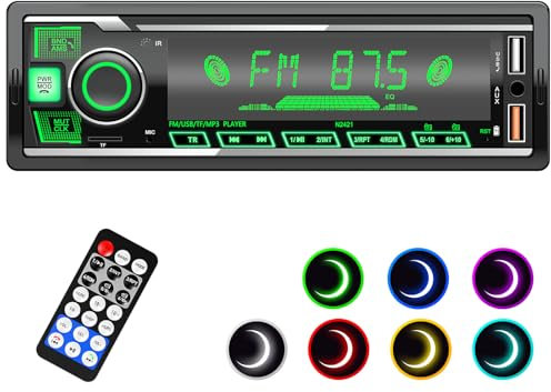 Autoradio Bluetooth, Wistrue Auto Radio Bluetooth mit 7 Farben Licht Einstellbar 1 Din Autoradio FM/2USB/AUX/TF MP3 Player Unterstützt iOS und Android