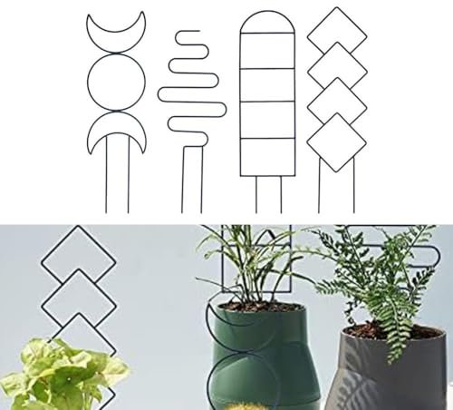 4 tralicci da giardino in metallo per piante rampicanti, 38-40,6 cm, set di 4 tralicci con design geometrico a luna, supporto per piante in vaso, decorazione da giardino per interni