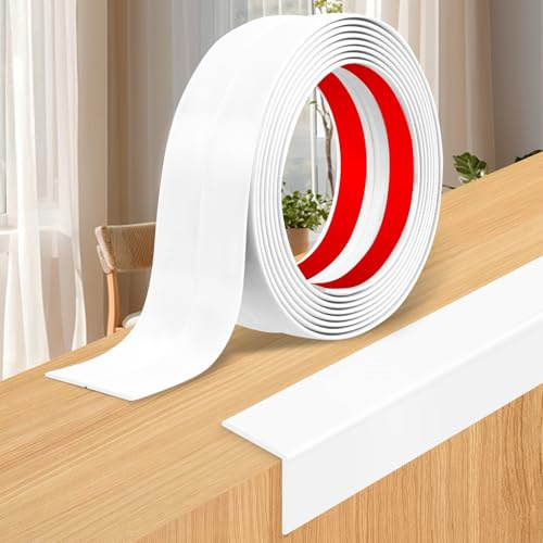 Modanatura decorativa autoadesiva flessibile profilo angolare in PVC per pareti, profilo angolare per piastrelle e bordo del soffitto (Bianco brillante, 2cm×12m)