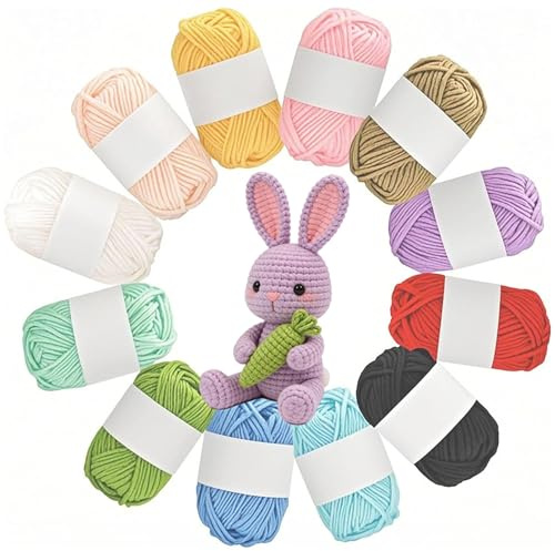 DXIA 12 Pack Lanas para Crochet, acrílico de lana de ganchillo, 12 colores x 25g de mano de punto de hilos, Lanas para Tejer Ovillos de Lana Estambres Acrílicos, para principiantes adultos lana