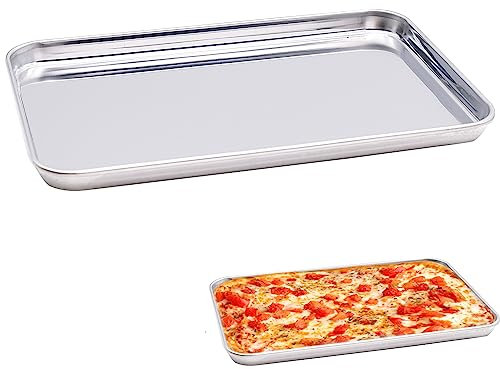 2 Pezzi Teglie da Forno in Acciaio Inox, Teglia Forno Rettangolare Antiaderente, Teglia Vassoio per Pane, Biscotti, Pizza e Torte, 22,7 x 14,7 x 1,2 cm