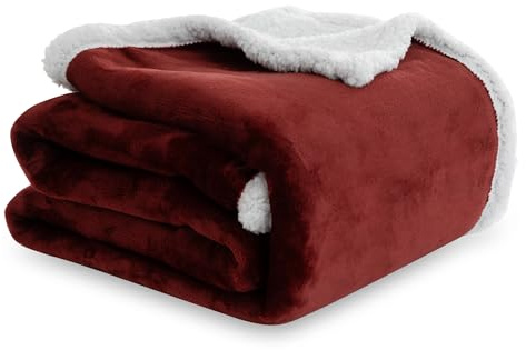 Winthome Double-Layered Sherpa Fleece Throw Blanket, Warm and Thick | Ultra Soft, Breathable & Warm Thick Blanket, Eco-Friendly Fleece Blankets for Bed, Sofa, Queen Size Burgundy 220 * 240cm