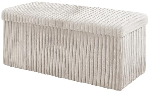 Home Republic Corduroy Ottoman Storage Box – Foldable Footstool with Lid – Soft Toy Chest Bench for Kids Room, Nursery, Bedroom or Living Room (Cream, 76 x 38cms)