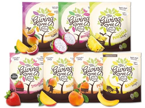 The Giving Tree Freeze Dried Fruit Crisps Variety Pack I Vegan, Gluten Free Nutritional Crisps I Strawberry, Mango, Peach, Banana, Mango & Passion, Dragon Fruit & Pineapple I 18g 1 or More of Each!