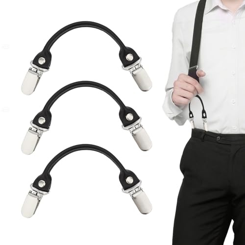 NICENEEDED 3 PCS Bretelle in Vera Pelle, Clip di Ricambio per Bretelle Regolabili Nere da 7.87 Pollice