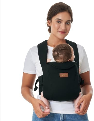 Momcozy Marsupio Porta Bebè per Neonati, Seduta Regolabile con Scala sulla Cintura, Supporto Collo, Chiusura con Anello di Sicurezza, 3,2–11 kg, Nero
