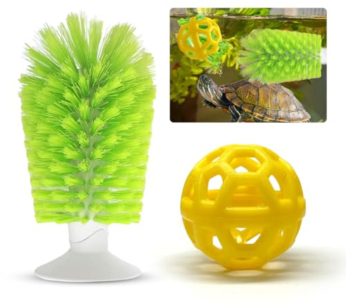 2 Pcs Turtle Tank Accessories - Turtle Brush with Suction Cup, Turtle Tank Decorations Turtle Aquarium Habitat Accessories