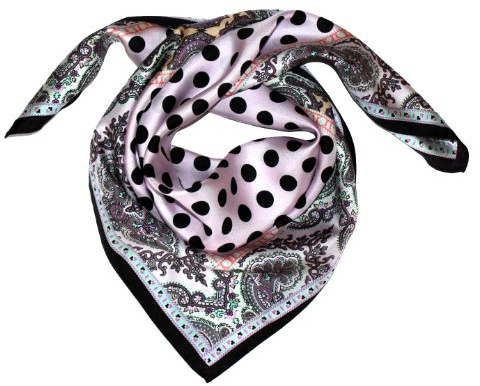 LORENZO CANA Foulard pour la femme – écharpe de 100% soie pour le printemps et l´été, carré avec les mesures de 70 x 70 cm – une sensation de luxe en rose saumon noir vert pomme gris orange
