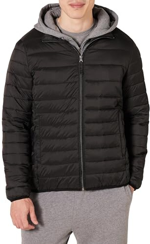 Amazon Essentials Men's Packable Lightweight Water-Resistant Puffer Jacket (Available in Big & Tall), Black, Small