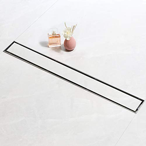 SaniteModar 100 cm Linear Shower Drain, 2-in-1 Tile Insert Panel Shower Drain with Siphon, Brushed 304 Stainless Steel Linear Drain with Leveling Feet