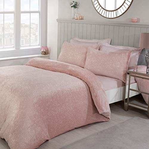 Sleepdown Glitter Foil Fleece Blush Pink Soft Warm Cosy Plain Duvet Cover Quilt Bedding Set With Pillowcases - King (220cm x 230cm), 5056242754213