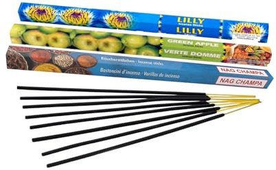 Mini nybörjarstickor provset, masala rökelsepinnar, Nag Champa & 1 förpackning överraskning inkl. hållare för rökelsestickor, för yoga och meditation