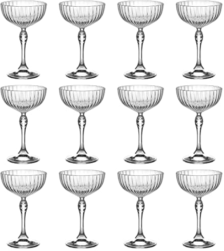 Bormioli Rocco 12x Clear 230ml America '20s Champagne Cocktail Saucers - Vintage Art Deco Coupe Glasses for Wine, Espresso Martini