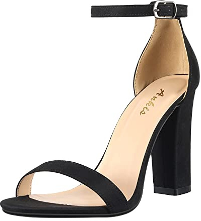 Ankis Black Heels for Women - Open Toe Ankle Strap Chunky High Heel Pump Sandals Party Wedding Strappy Buckle Sandals Standard Size 4 Inches Tall Thick Heel Design