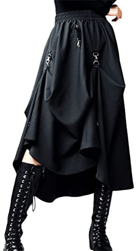 Minetom Gotica Donna Punk Gonna Harajuku A-Line Gonna A Vita Alta Y2K Gothic Punk Gonna Orlo Irregolare Gonna con Bretelle Streetwear A Nero M