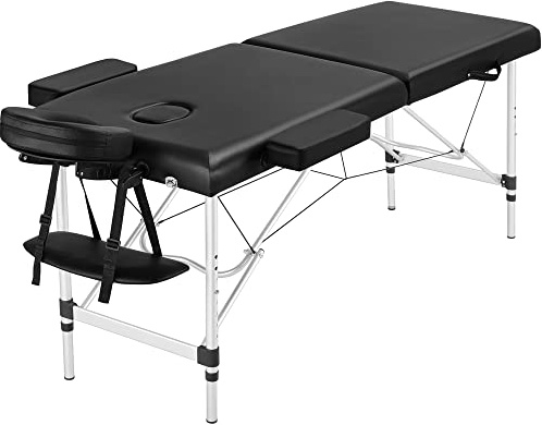 Yaheetech Table de Massage Pliante 2 Section Longueur de 213 cm de Lit de Massage Professionnelle Portable Aluminium Housse de Transport pour Thérapie Salon Massage