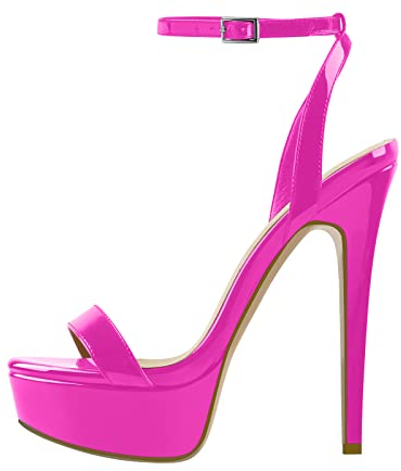Only maker Damen Fetische High Heels Plateau Sandaletten Riemchensandalen Stiletto Absatz Sexy Sky Sandalen Sommerschuhe Metallic Fuchsia 42 EU
