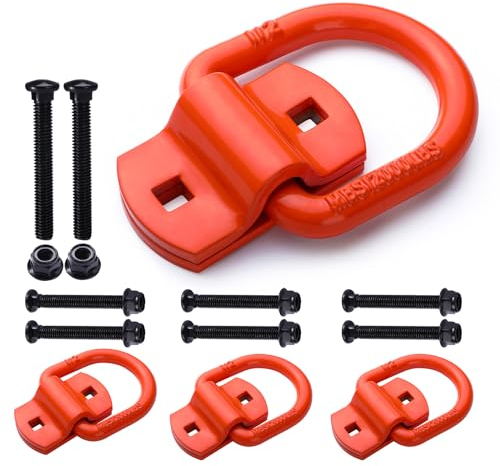 VEXPLO® Schwerlast Zurrösen für Anhänger LKW Pickups, Anschlagpunkt schraubbar 5400 kg, 4 Stück Aufbauring Haken D Ring mit Schrauben,Ideal für schwere Lasten und schwieriges Gelände (Orange)