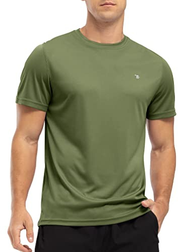 YSENTO Herren Rashguard Schwimmshirt UV Shirt Schnelltrocknend Kurzarm Sommer Sonnenschutz Wasser Shirts(Armeegrün,L)
