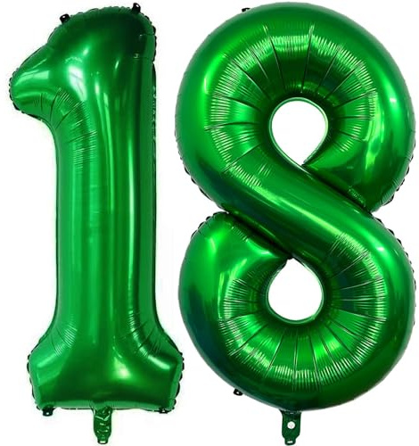 Dark Green 18 Number Balloons, 40 Inch Giant Number 18 Balloons Foil Mylar Helium Dark Green Number Balloons for 18th Birthday Party Supplies Anniversary Event Celebration Decorations