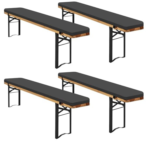 Lot de 4 coussins de tente de bière, rembourrés, pour bancs de bière, 220 x 25 x 3 cm, taille XL, lavables, pour ensemble de tente de fête (gris, imperméables)