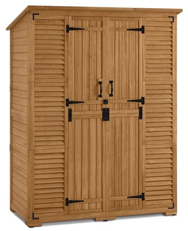 Macrout Large Outdoor Storage Cabinet with 6 Shelves (4.8 x 2.2 x 6.5 ft), Outside Storage Shed with Lock, Wooden Garden Shed for Yard Patio Lawn, 1738 (Natural)