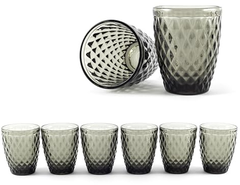 Hansekök Dricksglas Set 6 x 300 ml | Högkvalitativa grå glas | Vattenglas, dricksglas, saftglas, färgglada | Borosilikatglas, diskmaskinssäker, modern design