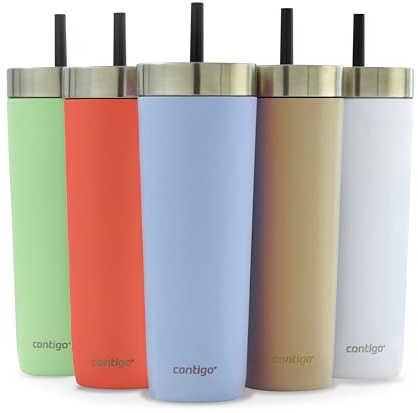 Contigo No-Spill Tumbler with Straw 720 ml | 100% Leak-Proof & Spill-Proof | Stainless Steel Vacuum Insulated Water Bottle with Lid | Cold for 14 Hours | Travel Mug | Thermal Flask | BPA Free