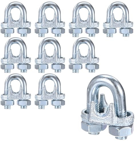 M METERXITY 10-Pack Cable Clamps, M10 Carbon Steel 10mm Wire Rope Clip Thimble U Bolt Saddle Fastener for Diameter Cable Rigging/Sailing/Clothesline, Wire Clamps