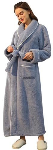 Robe de chambre en polaire douce et pelucheuse pour femme - Grande taille - Robe de nuit d'hiver en polaire - Pyjama avec poches - Peignoir d'hiver, bleu, 3XL