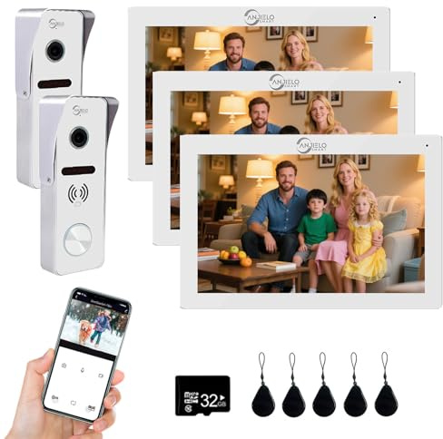 Wired Video Doorbell Intercom System 7 inch Monitor 1080P HD Camera Entry Doorphone Door Camera TUYA WiFi Smart Home Door Phone Kits for Apartment Home Villa (2 doorbell + 3 Monitor)