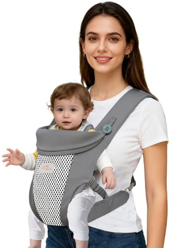 Mumgaroo Baby Carrier, Baby Carriers from Newborn to Toddler, 4 in 1 Air Mesh & Silk Cotton Toddler Carrier, Both Baby Sling & Front and Back Adjustable Baby Sling Carrier, 3-15 kg (Grey)
