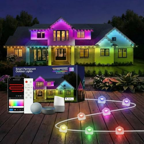 GOOGO 30M permanenta utomhuslampor med 72 LED, smart RGBIC-belysning, IP68 vattentäta utomhuslampor med app och fjärrkontroll, flera scenlägen, musikläge, dekoration för vardag och helgdagar