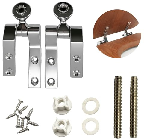 Loszaral Universal Toilet Seat Hinges Replacement Kit - Chrome-Plated Metal Hinge Set with Bolts, Screws, Nuts for Most Wooden Toilet Seats - Easy Install Bathroom Hardware Fittings