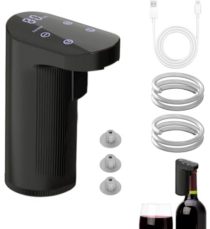 Vhjlfig Elektrisk vinkaraff med 2 sugrör 3 vinflasklock och laddningskabel digital alkoholflaska dispenser justerbar dosering elektrisk kvantifierat vin hällare för de flesta flaskor