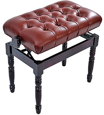 Pianopall Pianobänk med massivt träben Justerbar pianobänk Enkel pianopall Pu-läder Lyxig dyna Höjd: 46-56cm,