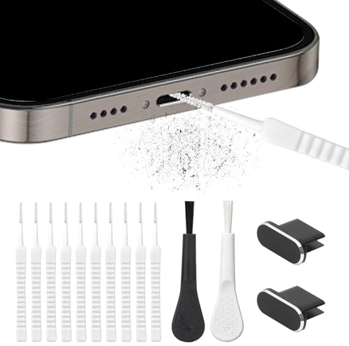 USB C mobiltelefon rengöringsset, 14 stycken laddningsuttag rengöring typenrengörare telefonhörlurar för mobiltelefon hörlurar rengöringsset med laddningsportskydd vit