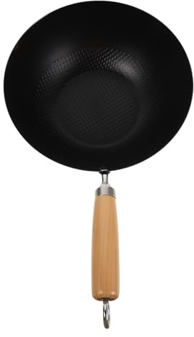 Milisten Wok Piccolo in Ferro Battuto per Fornello a Gas Manico Ergonomico, Padella senza Rivestimento per Frittura e Bollitura Domestica