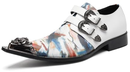 Yhsdfcn Handgjorda Lyxloafers för Herrar - Vit med Abstrakt Konstnärligt Mönster - Eleganta Dubbla Monkstrap-skor för Bröllop och Fest