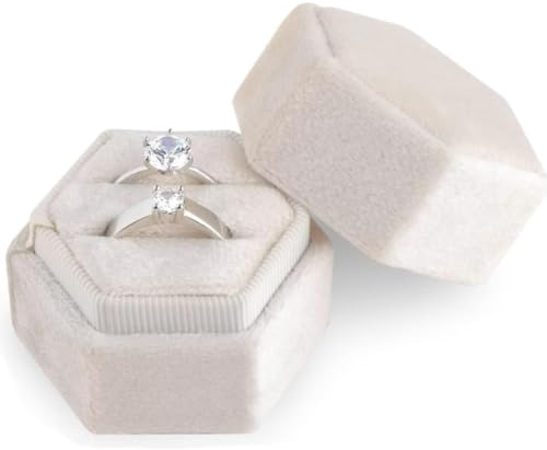 ZHjuju Velvet Jewellery Box for Ring – Hexagon Ring Holder with Detachable Lid, Engagement Proposal Case for Women, Wedding Jewellery Holder for Ceremony Gift, (1-Pack)