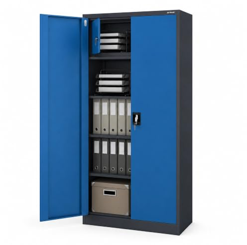 Jan Nowak Armoire métallique Bureau verrouillable, Armoire dossiers classeurs Archives, Meuble Rangement Professionnel, étagères réglables, Serrure 3 Points, 185 x 90 x 45 cm