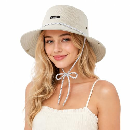AYPOW Mode Chapeau de Soleil Femme à Large Bord, Été UPF50+ Anti-UV Pliable Outdoor Chapeau de Pêcheur, Léger Séchage Rapide Bobs Seau Chapeaux pour Plage Randonnée Jardinage Voyage Pêche Safari