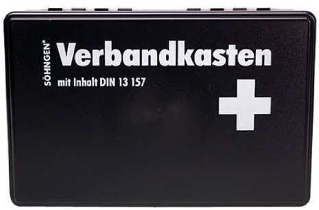 Söhngen Kiel KU Verbandskasten (mit Füllung, schwarz, Koffer aus ABS Kunststoff) 260x160x80 mm, 3003003