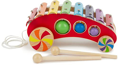 Bieco 23022549 - Holz Nachziehfahrzeug Xylophon, ca. 23 x 12 x 10 cm