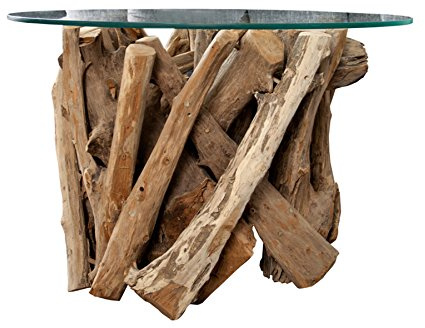 invicta INTERIOR Design Couchtisch Nature Lounge Teakholz mit runder Glasplatte Beistelltisch Tisch Holztisch Glasplatte